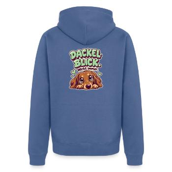 Dackelblick Wirkt immer - Unisex Premium Bio Zip Hoodie - Taubenblau - Hinten - Nico (187cm)
