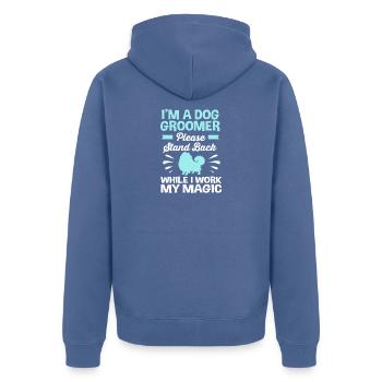 Hundefriseur - Unisex Premium Bio Zip Hoodie - Taubenblau - Hinten - Nico (187cm)