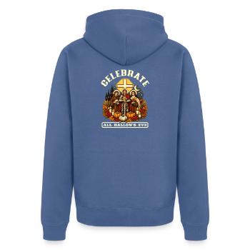Katholischen Kirche Zu Halloween - Unisex Premium Bio Zip Hoodie - Taubenblau - Hinten - Nico (187cm)