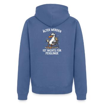 Älter Werden Nichts Für Feiglinge Möwe Kaffee - Unisex Premium Bio Zip Hoodie - Taubenblau - Hinten - Nico (187cm)