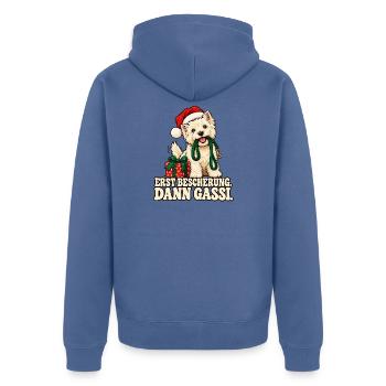 Weihnachtshund Erst Gassi - Unisex Premium Bio Zip Hoodie - Taubenblau - Hinten - Nico (187cm)