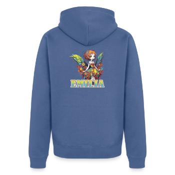 Emilia - Mädchenname - Fee  - Unisex Premium Bio Zip Hoodie - Taubenblau - Hinten - Nico (187cm)