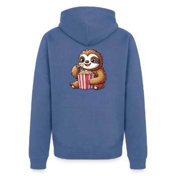 Faultier Popcorn Kino Filme Lustig Niedlich Cool - Unisex Premium Bio Zip Hoodie - Taubenblau - Hinten - Nico (187cm)