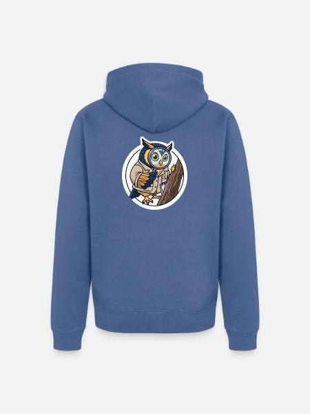 Entomologe Eule Lupe T-Shirt - Unisex Premium Bio Zip Hoodie - Taubenblau