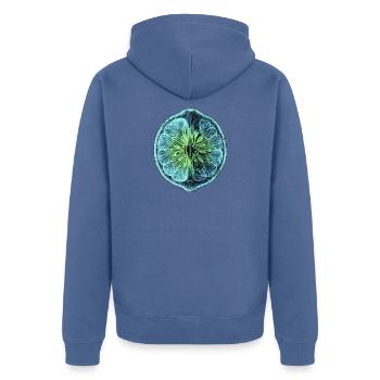 Limette Röntgen Design - Unisex Premium Bio Zip Hoodie - Taubenblau - Hinten - Nico (187cm)