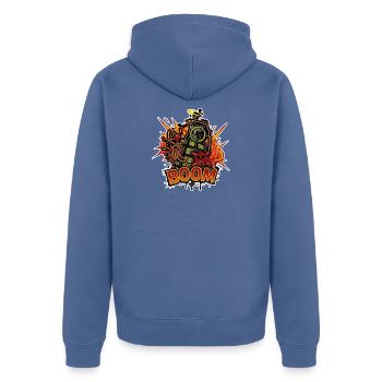Boom Handgranate – Cooles Comic Grafitti Design - Unisex Premium Bio Zip Hoodie - Taubenblau - Hinten - Nico (187cm)