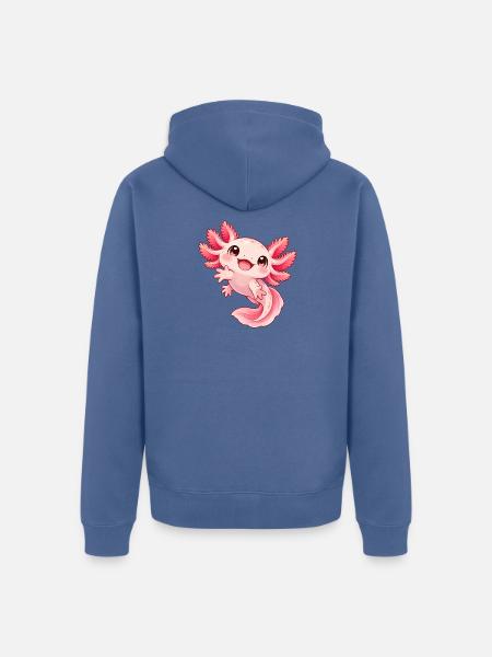 Verspieltes Axolotl Pink-Kindermotiv - Unisex Premium Bio Zip Hoodie - Taubenblau