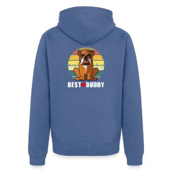 Süßer englischer Bulldoggenhund Best Buddy Retro Vintage - Unisex Premium Bio Zip Hoodie - Taubenblau - Hinten - Nico (187cm)