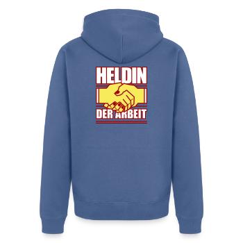 Heldin der Arbeit (Farben änderbar) - Unisex Premium Bio Zip Hoodie - Taubenblau - Hinten - Nico (187cm)