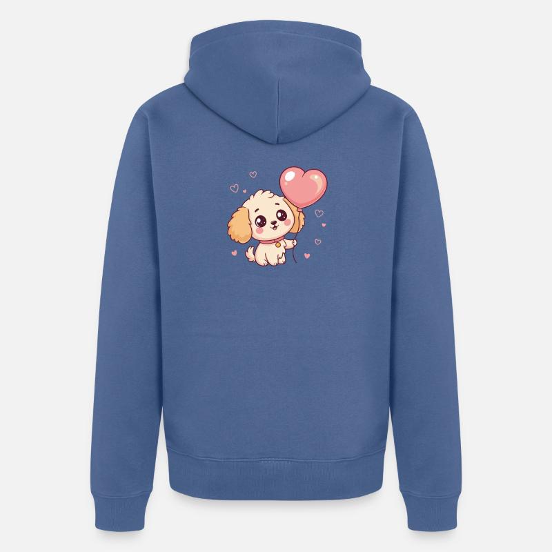 Chiot Caniche mignon au ballon cœur - Veste à capuche bio Premium Unisexe - bleu pigeon