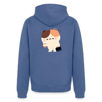 Tired Tortiie Cat - Unisex Premium Organic Zip Hoodie - stone blue - Back - Nico (187cm)