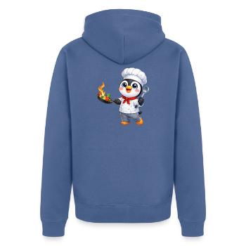Süßer Pinguin Koch Cartoon Essen Kochen - Unisex Premium Bio Zip Hoodie - Taubenblau - Hinten - Nico (187cm)