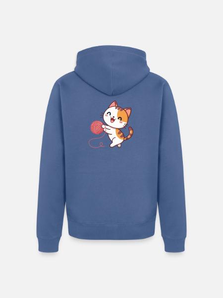Kawaii-Kätzchen und Pink Ball - Unisex Premium Bio Zip Hoodie - Taubenblau