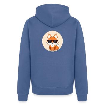 Fuchsabzeichen mit schwarzer Brille - Unisex Premium Bio Zip Hoodie - Taubenblau - Hinten - Nico (187cm)