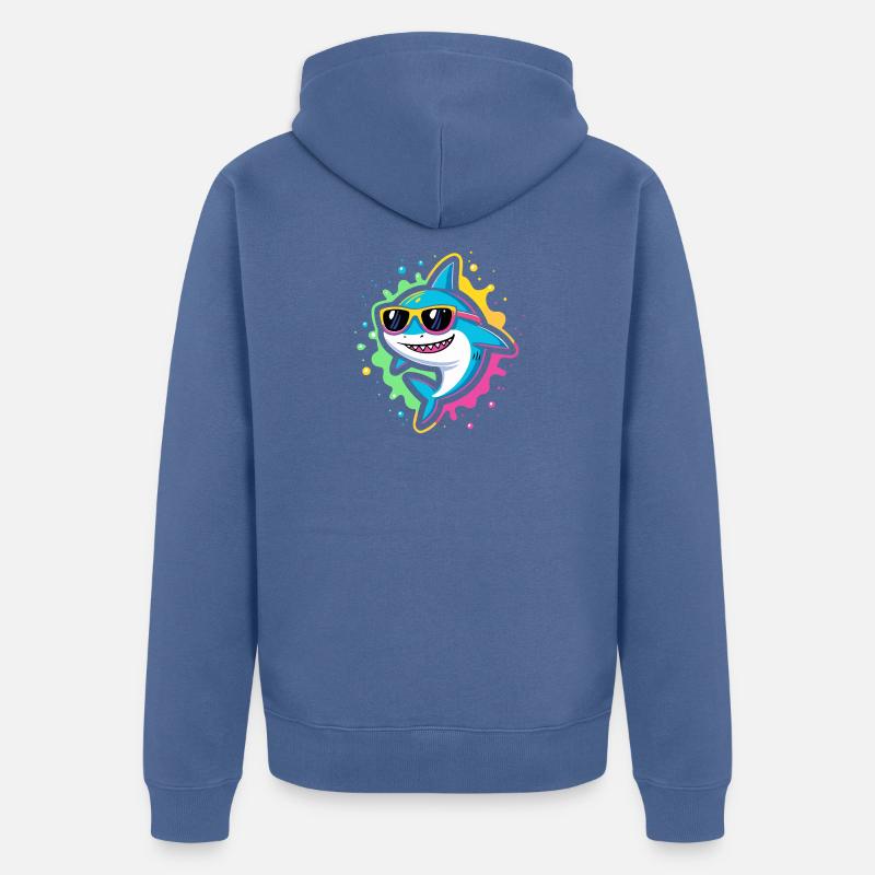 Requin néon lunettes pop - Veste à capuche bio Premium Unisexe - bleu pigeon