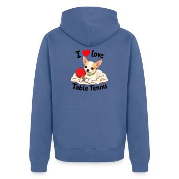 Cute Chihuahua Playing Table Tennis - Unisex Premium Organic Zip Hoodie - stone blue - Back - Nico (187cm)