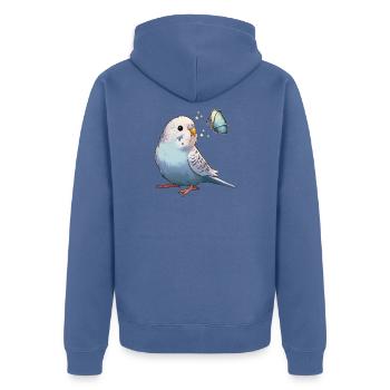 Wellensittich mit Schmetterling - Unisex Premium Bio Zip Hoodie - Taubenblau - Hinten - Nico (187cm)