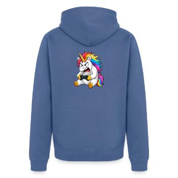 La rage drôle du joueur de la licorne abandonne - Veste à capuche bio Premium Unisexe - bleu pigeon - Dos - Nico (187cm)
