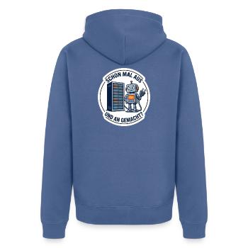 IT Support Robot Lustiges Shirt Reboot - Unisex Premium Bio Zip Hoodie - Taubenblau - Hinten - Nico (187cm)