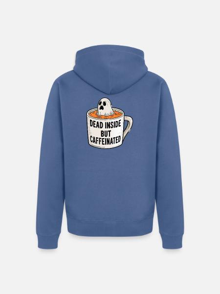 Kaffeegeist: Dead Inside Caffeinated - Unisex Premium Bio Zip Hoodie - Taubenblau