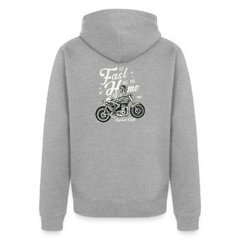 Go Fast Or Go Home - Unisex Premium Bio Zip Hoodie - Grau meliert - Hinten - Nico (187cm)