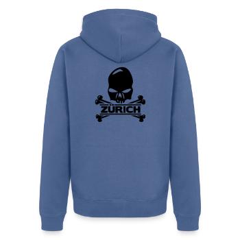 Zürich - Zürcher - Züri isch ois - Unisex Premium Bio Zip Hoodie - Taubenblau - Hinten - Nico (187cm)