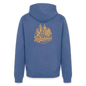 Kollwitzkiez Berlin Skyline Vintage Lettering  - Unisex Premium Bio Zip Hoodie - Taubenblau - Hinten - Nico (187cm)