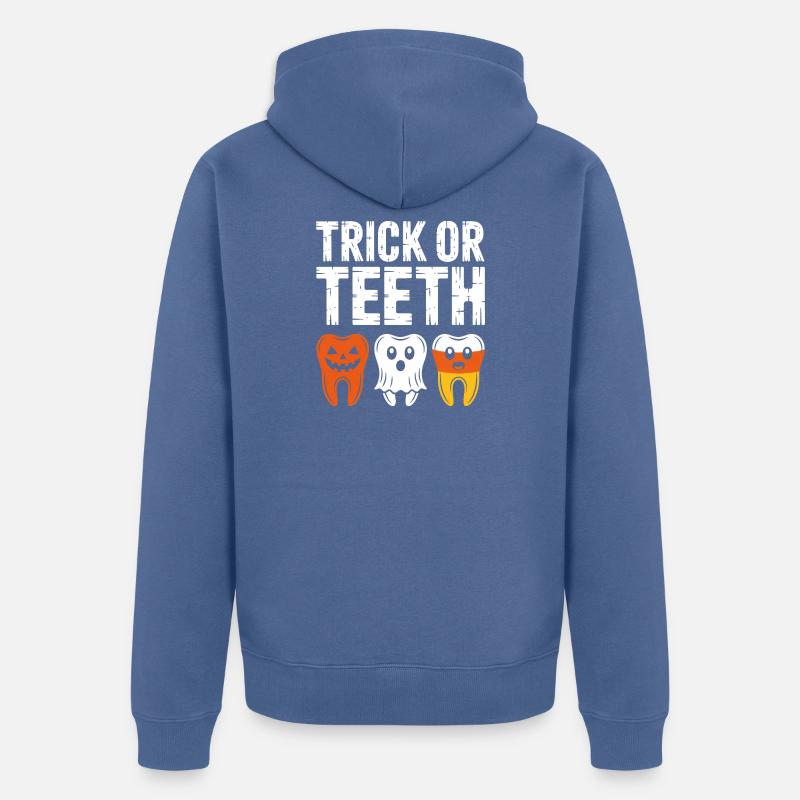 Trick oder Teeth Halloween-T-Shirt - Unisex Premium Bio Zip Hoodie - Taubenblau