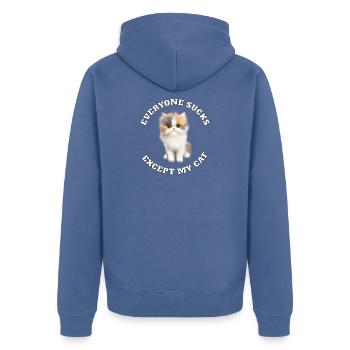 Tout le monde est nul sauf mon chat - Drôle d’amoureux des chats - Veste à capuche bio Premium Unisexe - bleu pigeon - Dos - Nico (187cm)