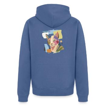 Abstrakte Katze im modernen Farbblock-Design - Unisex Premium Bio Zip Hoodie - Taubenblau - Hinten - Nico (187cm)
