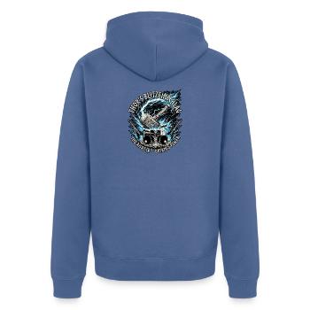 Germanen Thor Hammer Blitz - Unisex Premium Bio Zip Hoodie - Taubenblau - Hinten - Nico (187cm)