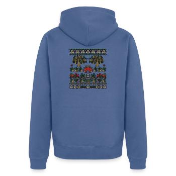Weihnachts Olivenbauer Strickdesign - Unisex Premium Bio Zip Hoodie - Taubenblau - Hinten - Nico (187cm)