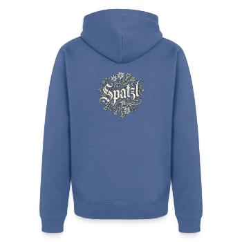 Spatzl Bayern - Unisex Premium Bio Zip Hoodie - Taubenblau - Hinten - Nico (187cm)