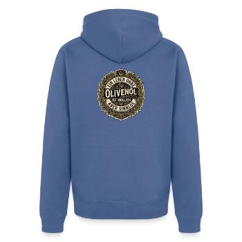 Olivenöl Experte - Unisex Premium Bio Zip Hoodie - Taubenblau - Hinten - Nico (187cm)