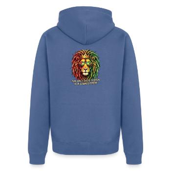Poly Art Reggae Löwe - Unisex Premium Bio Zip Hoodie - Taubenblau - Hinten - Nico (187cm)