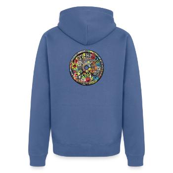 Sticker Bomb Hantelscheibe - Unisex Premium Bio Zip Hoodie - Taubenblau - Hinten - Nico (187cm)