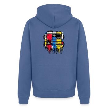 Mondrian Gitter mit Drips und Splattern - Unisex Premium Bio Zip Hoodie - Taubenblau - Hinten - Nico (187cm)