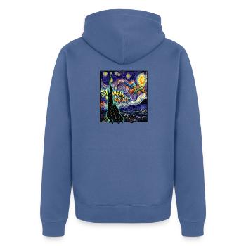 Van Goghs Sternennacht Wildstyle Burner - Unisex Premium Bio Zip Hoodie - Taubenblau - Hinten - Nico (187cm)