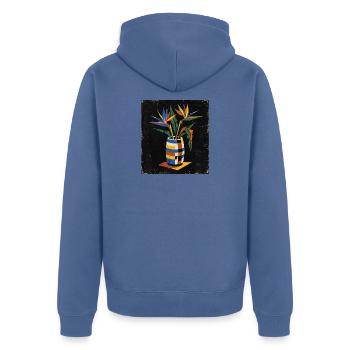Bauhaus Vase mit Paradiesvogel - Unisex Premium Bio Zip Hoodie - Taubenblau - Hinten - Nico (187cm)
