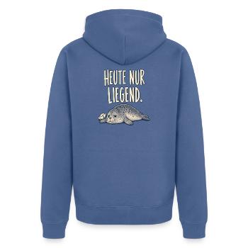 Heute nur liegend – entspannte Robbe - Unisex Premium Bio Zip Hoodie - Taubenblau - Hinten - Nico (187cm)