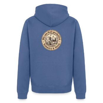 Rohmilch Roh Honig Gottesnahrung - Unisex Premium Bio Zip Hoodie - Taubenblau - Hinten - Nico (187cm)