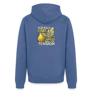 Öl Meister - Unisex Premium Bio Zip Hoodie - Taubenblau - Hinten - Nico (187cm)
