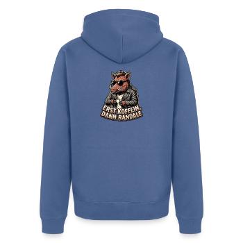 Kaffee Randale Wildschwein - Unisex Premium Bio Zip Hoodie - Taubenblau - Hinten - Nico (187cm)