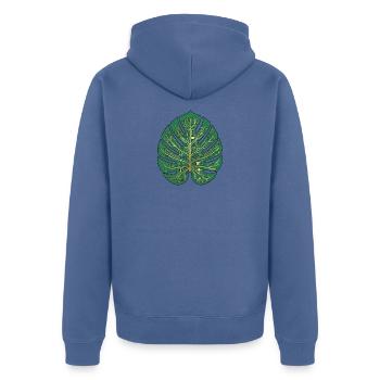 Datenblatt - Unisex Premium Bio Zip Hoodie - Taubenblau - Hinten - Nico (187cm)