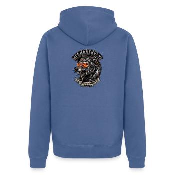 Cyber Kojote - Unisex Premium Bio Zip Hoodie - Taubenblau - Hinten - Nico (187cm)