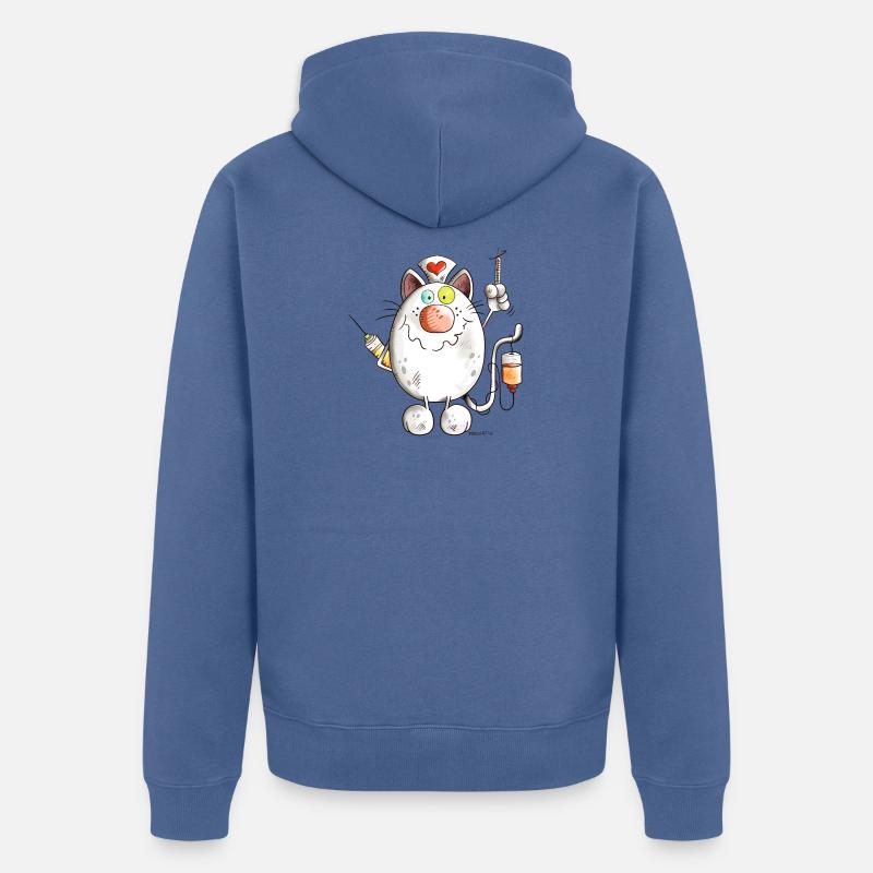Krankenschwester Katze mit Herz - Comic - Unisex Premium Bio Zip Hoodie - Taubenblau