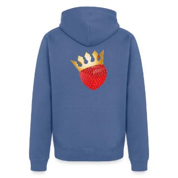 Erdbeere – Fruchtiger Charakter mit goldener Krone - Unisex Premium Bio Zip Hoodie - Taubenblau - Hinten - Nico (187cm)