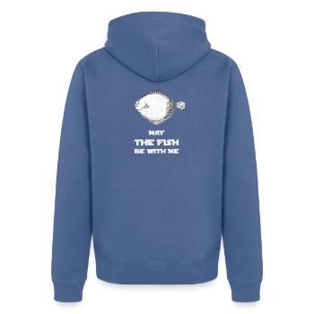 Möge der Fisch bei mir sein - Unisex Premium Bio Zip Hoodie - Taubenblau - Hinten - Nico (187cm)