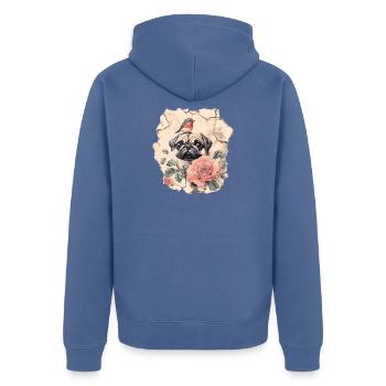 Pug with robins - Unisex Premium Organic Zip Hoodie - stone blue - Back - Nico (187cm)