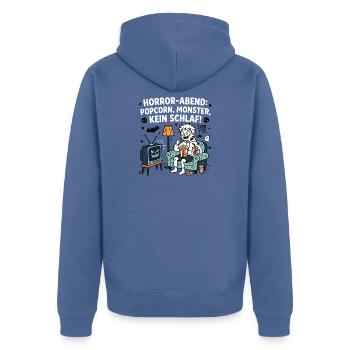 Horror-Abend: Popcorn, Monster, Kein Schlaf - Unisex Premium Bio Zip Hoodie - Taubenblau - Hinten - Nico (187cm)